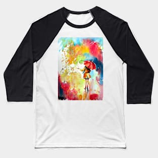 Colorful rain with girl Baseball T-Shirt